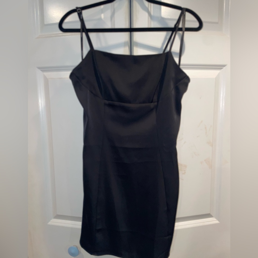Forever 21 Black Satin Spaghetti-Strap Mini Dress